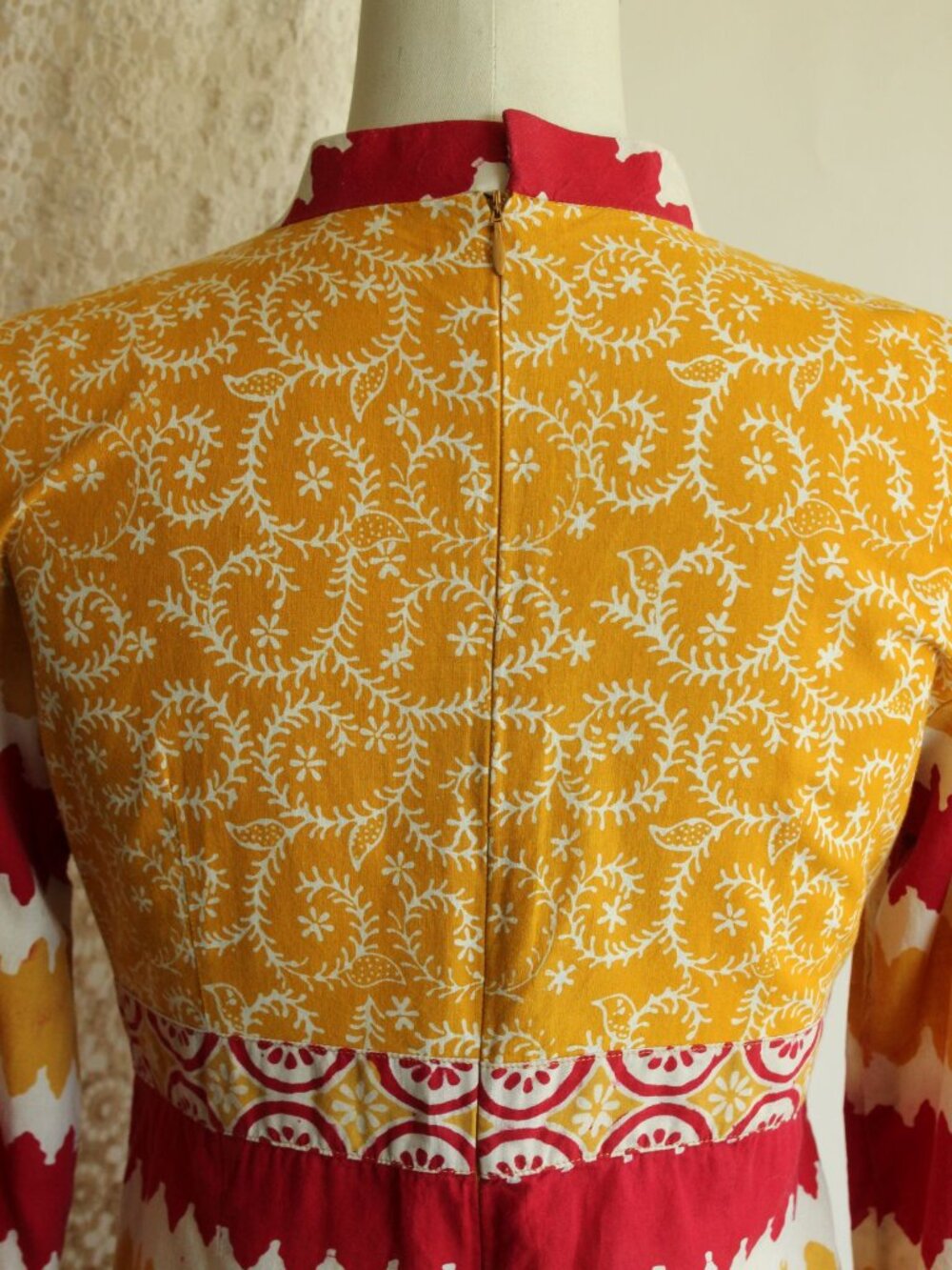 Vintage 1990s Y2K Maxi Dress, Red and Yellow Cotton 1960s Inspired Boho Full Len - Picture 12 of 14